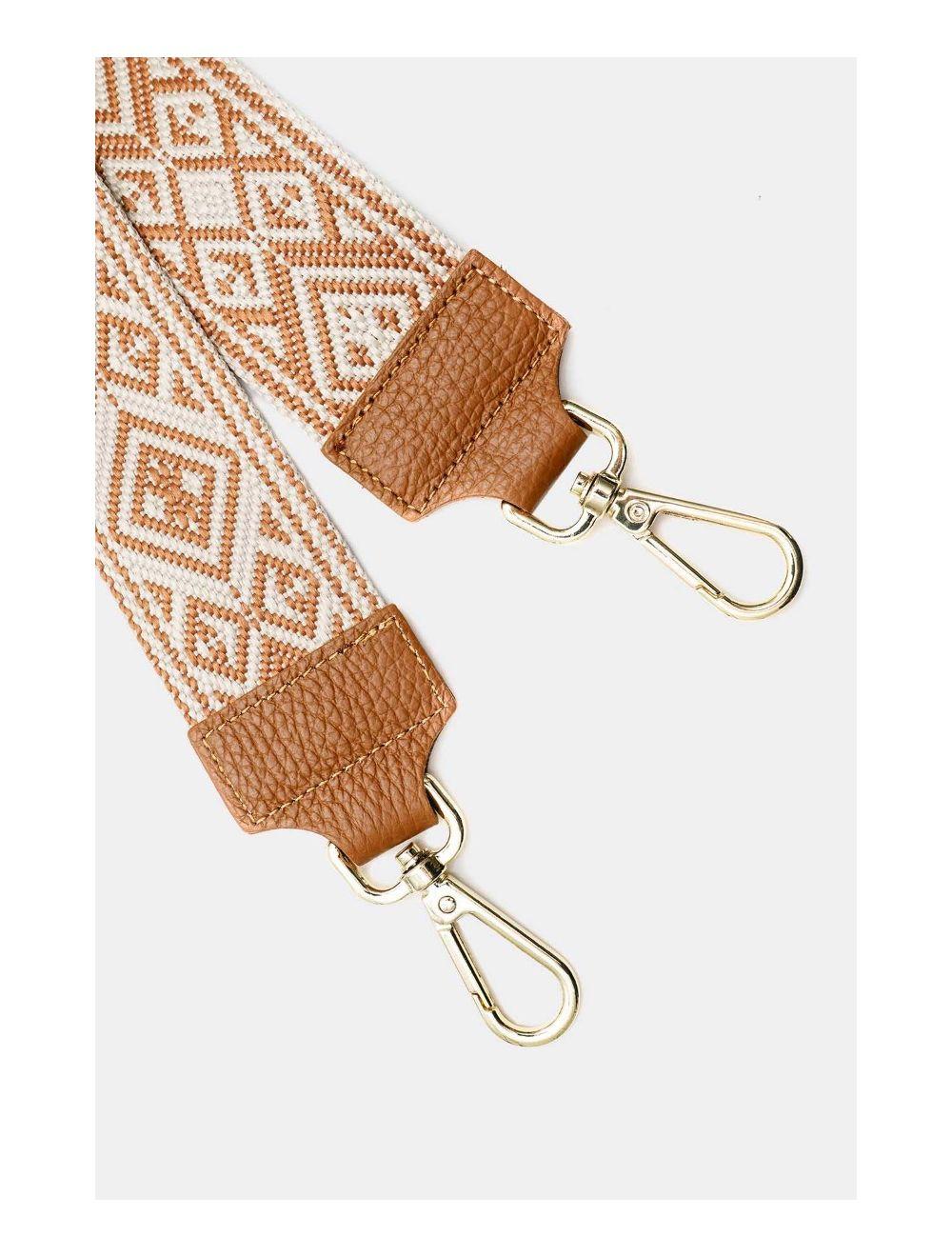 tom&eva Sangle Bandoulière en Toile Coton Garnie en Cuir Vachette Grainé-9007-CAMEL