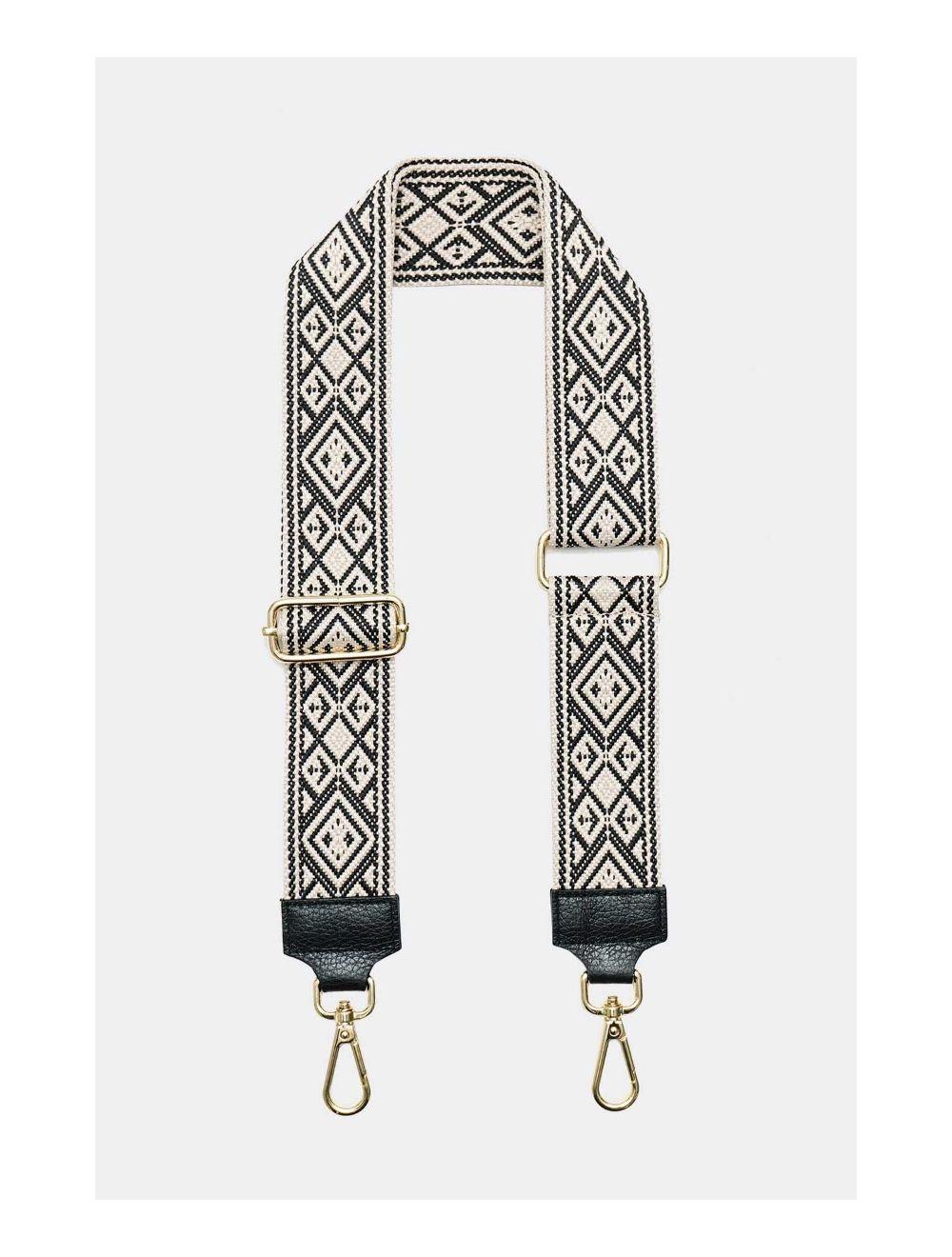 Tom&eva Sangle Bandoulière En Toile Coton Garnie En Cuir Vachette Grainé-9007-NOIR