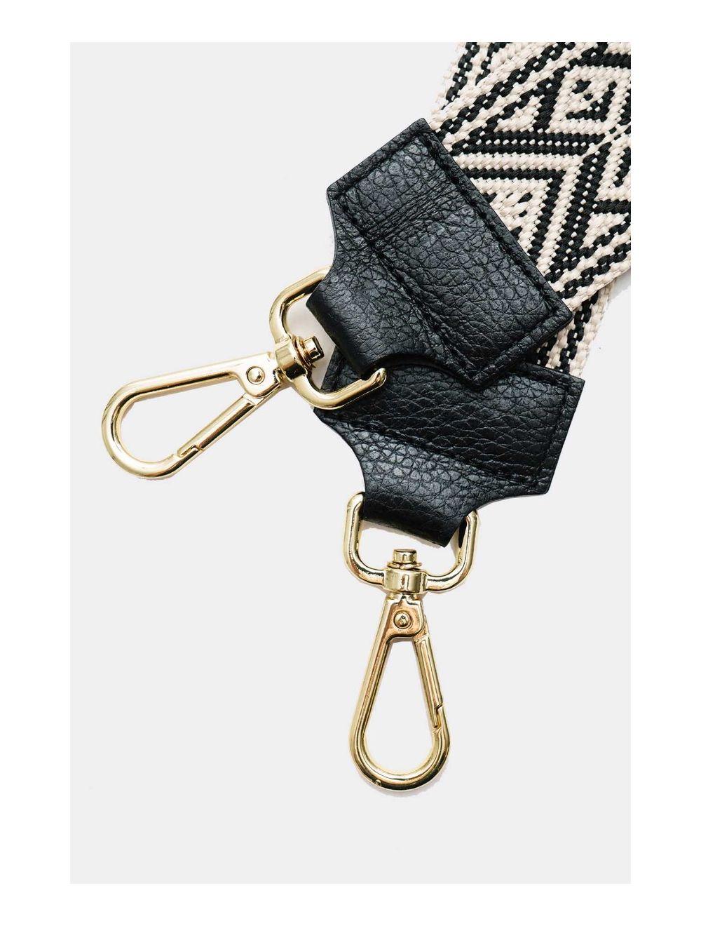 tom&eva Sangle Bandoulière en Toile Coton Garnie en Cuir Vachette Grainé-9007-NOIR