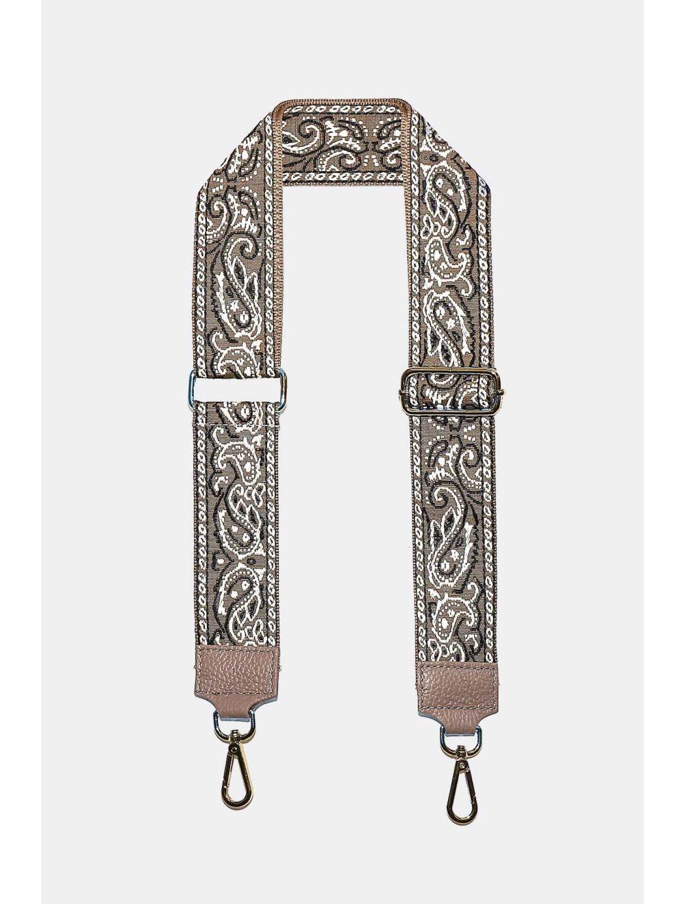 Tom&eva Sangle Bandoulière En Toile Coton Garnie En Cuir Vachette Grainé-GLORIA 9002-TAUPE