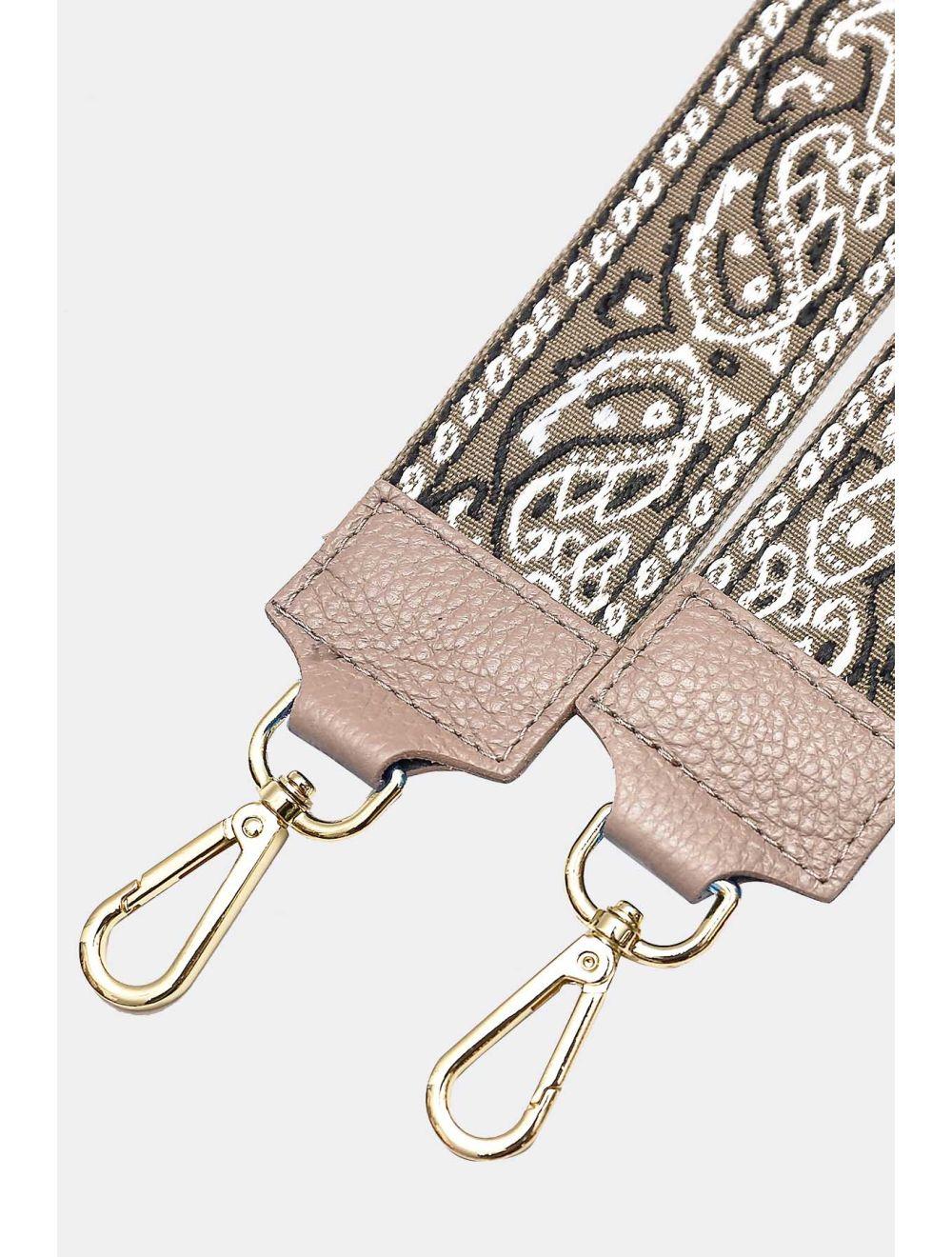 Tom&eva Sangle Bandoulière En Toile Coton Garnie En Cuir Vachette Grainé-GLORIA 9002-TAUPE