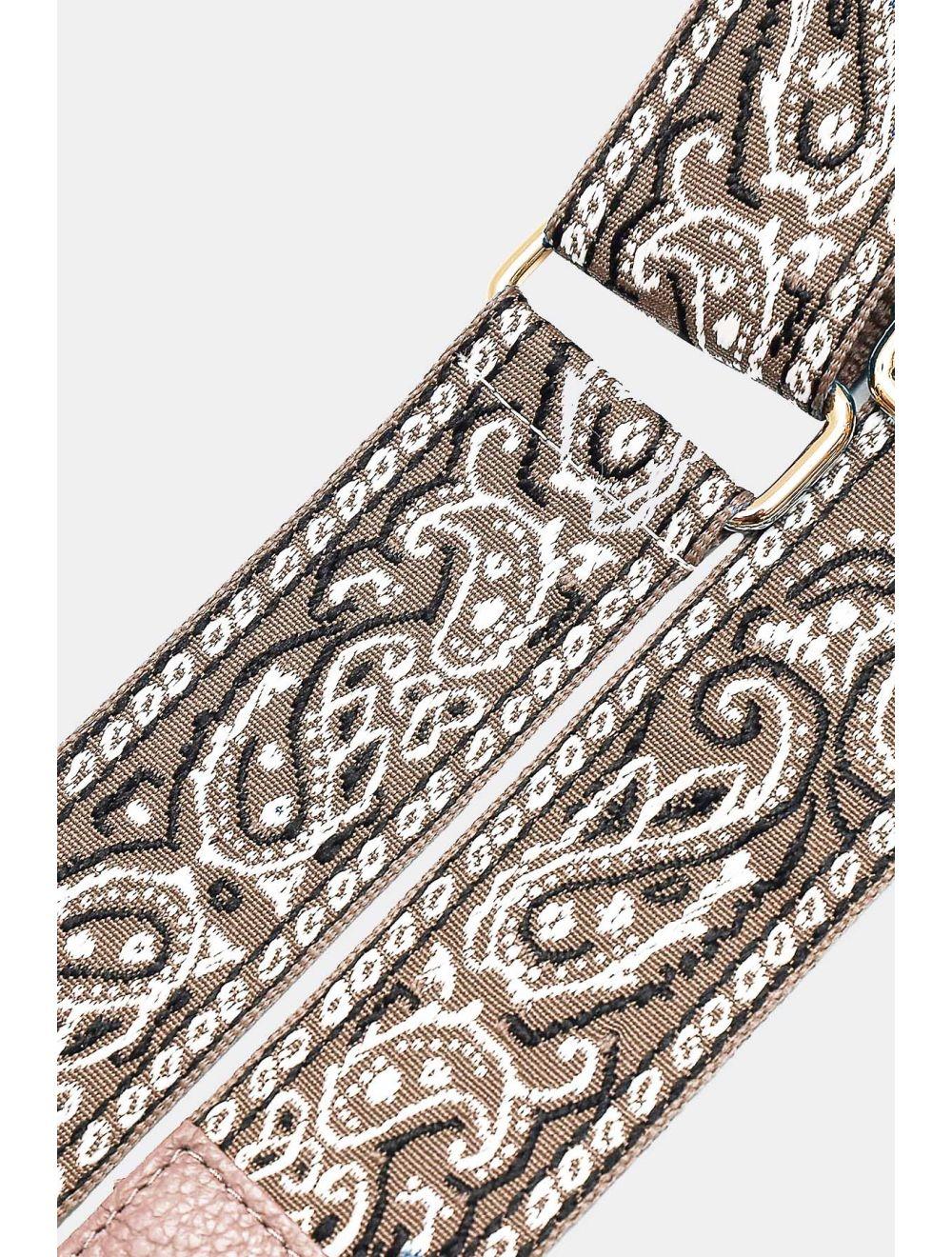 tom&eva Sangle Bandoulière en Toile Coton Garnie en Cuir Vachette Grainé-GLORIA 9002-TAUPE