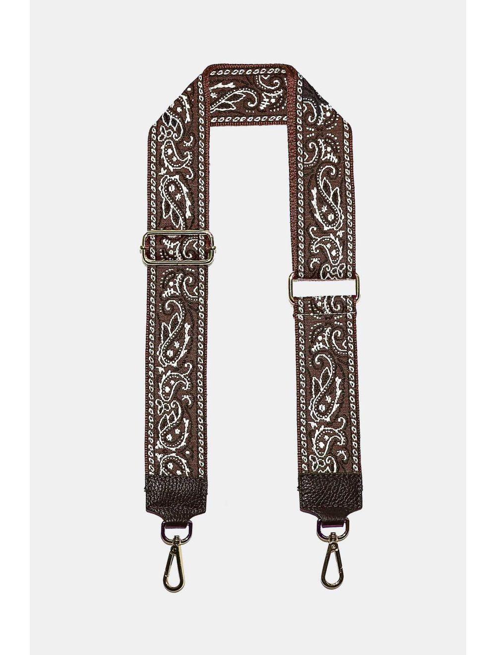 Tom&eva Sangle Bandoulière En Toile Coton Garnie En Cuir Vachette Grainé-GLORIA 9002-CHOCOLAT