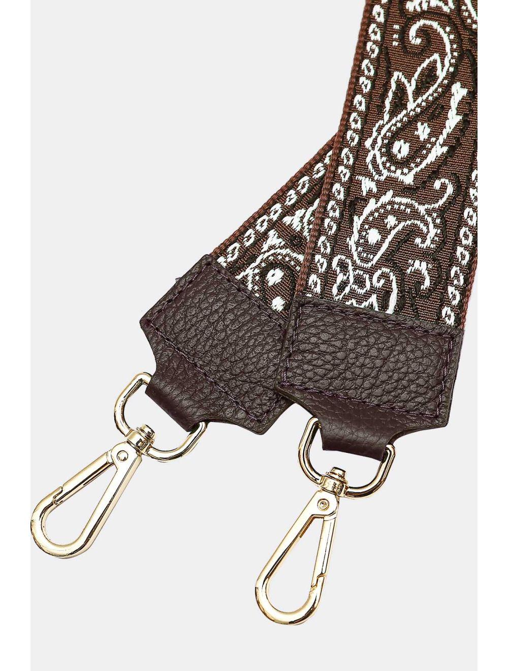 Tom&eva Sangle Bandoulière En Toile Coton Garnie En Cuir Vachette Grainé-GLORIA 9002-CHOCOLAT