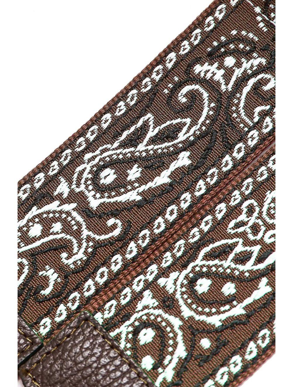 tom&eva Sangle Bandoulière en Toile Coton Garnie en Cuir Vachette Grainé-GLORIA 9002-CHOCOLAT