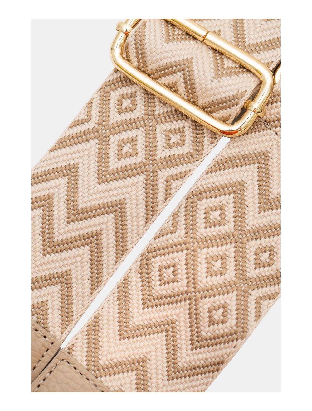 Tom&eva Sangle Bandoulière En Toile Coton Garnie En Cuir Vachette Grainé-SALLY 9005-Taupe