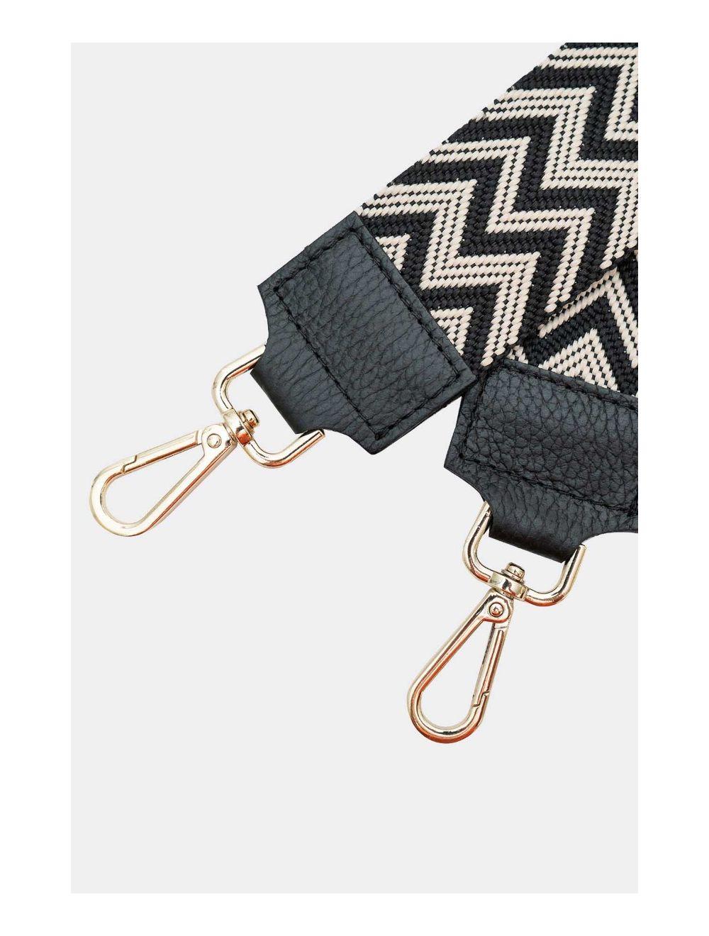 Tom&eva Sangle Bandoulière En Toile Coton Garnie En Cuir Vachette Grainé-SALLY 9005-Noir