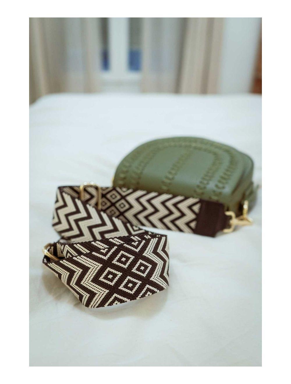 tom&eva Sangle Bandoulière en Toile Coton Garnie en Cuir Vachette Grainé-SALLY 9005-Noir