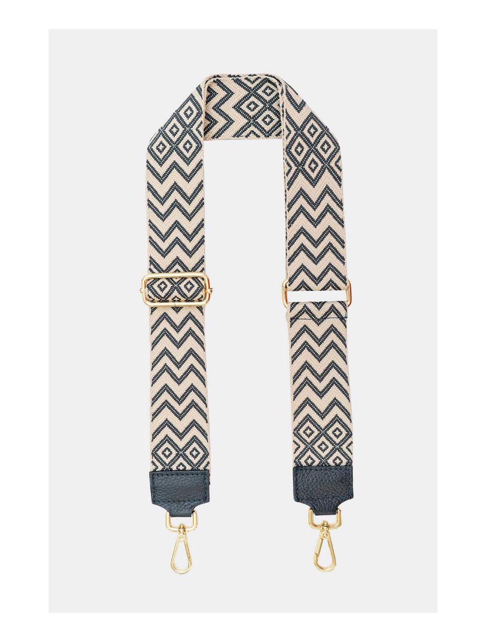 Tom&eva Sangle Bandoulière En Toile Coton Garnie En Cuir Vachette Grainé-SALLY 9005-Marine