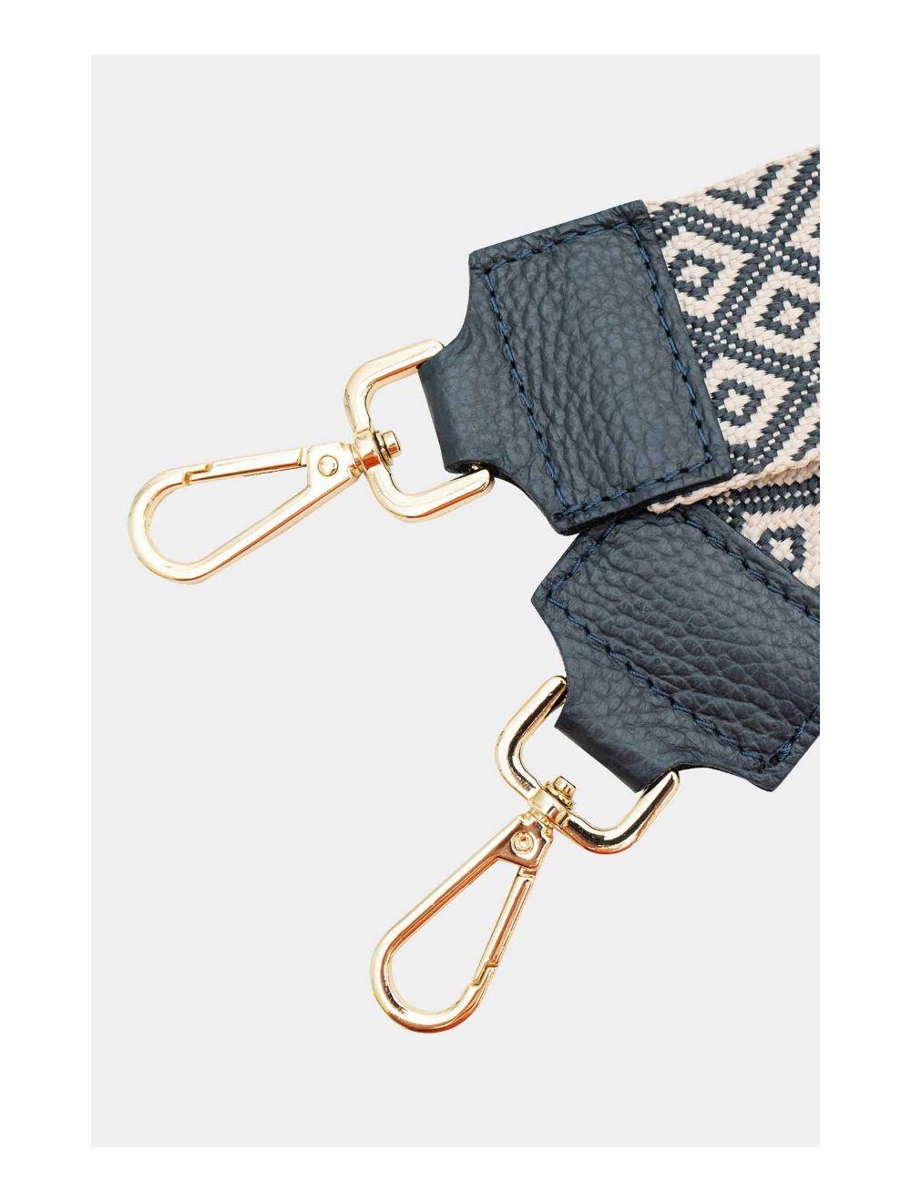 tom&eva Sangle Bandoulière en Toile Coton Garnie en Cuir Vachette Grainé-SALLY 9005-Marine