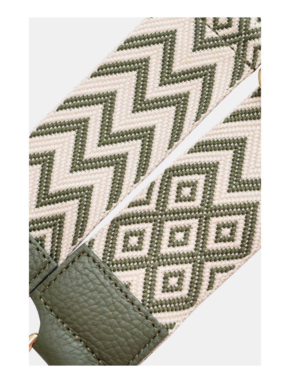 Tom&eva Sangle Bandoulière En Toile Coton Garnie En Cuir Vachette Grainé-SALLY 9005-Khaki