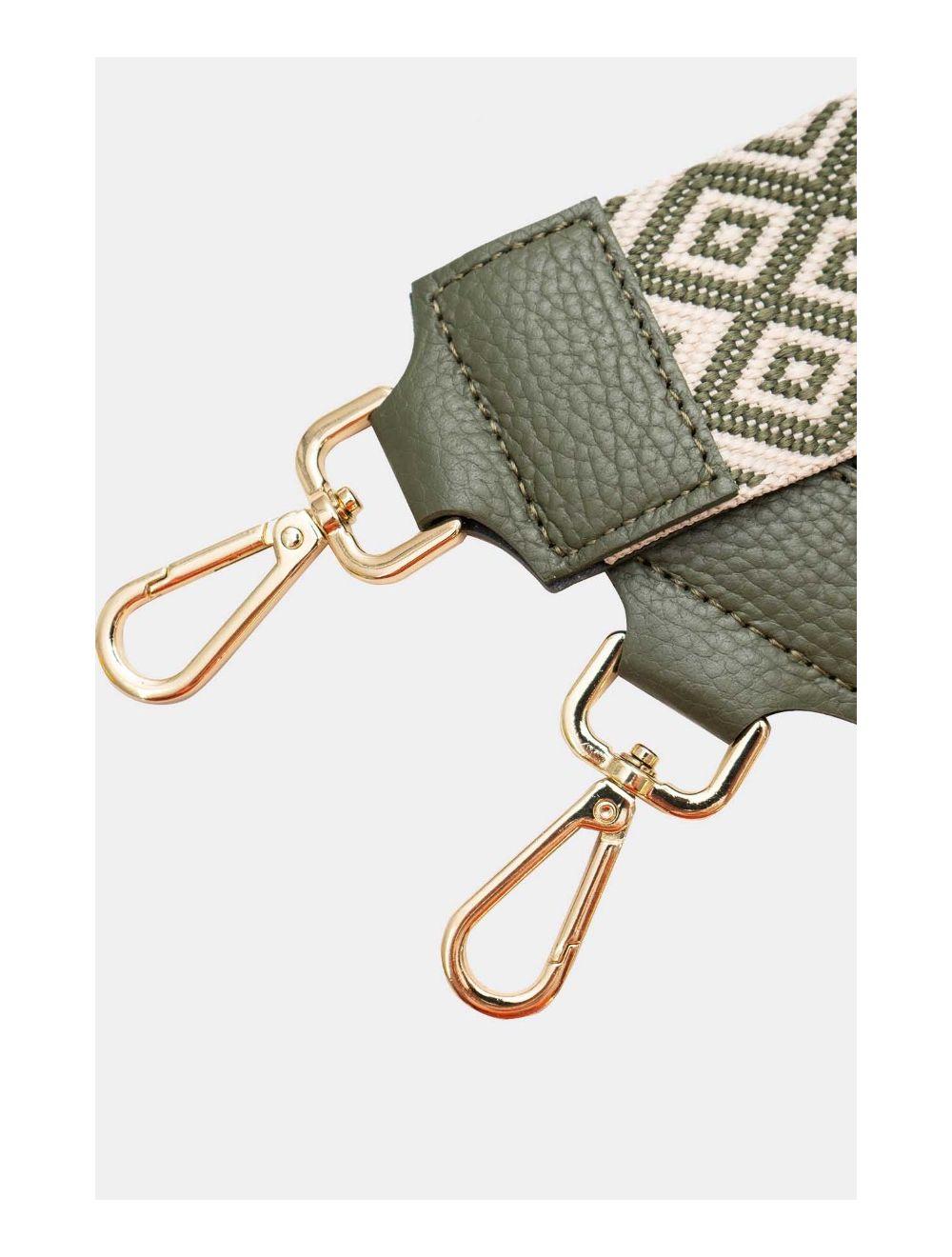 tom&eva Sangle Bandoulière en Toile Coton Garnie en Cuir Vachette Grainé-SALLY 9005-Khaki