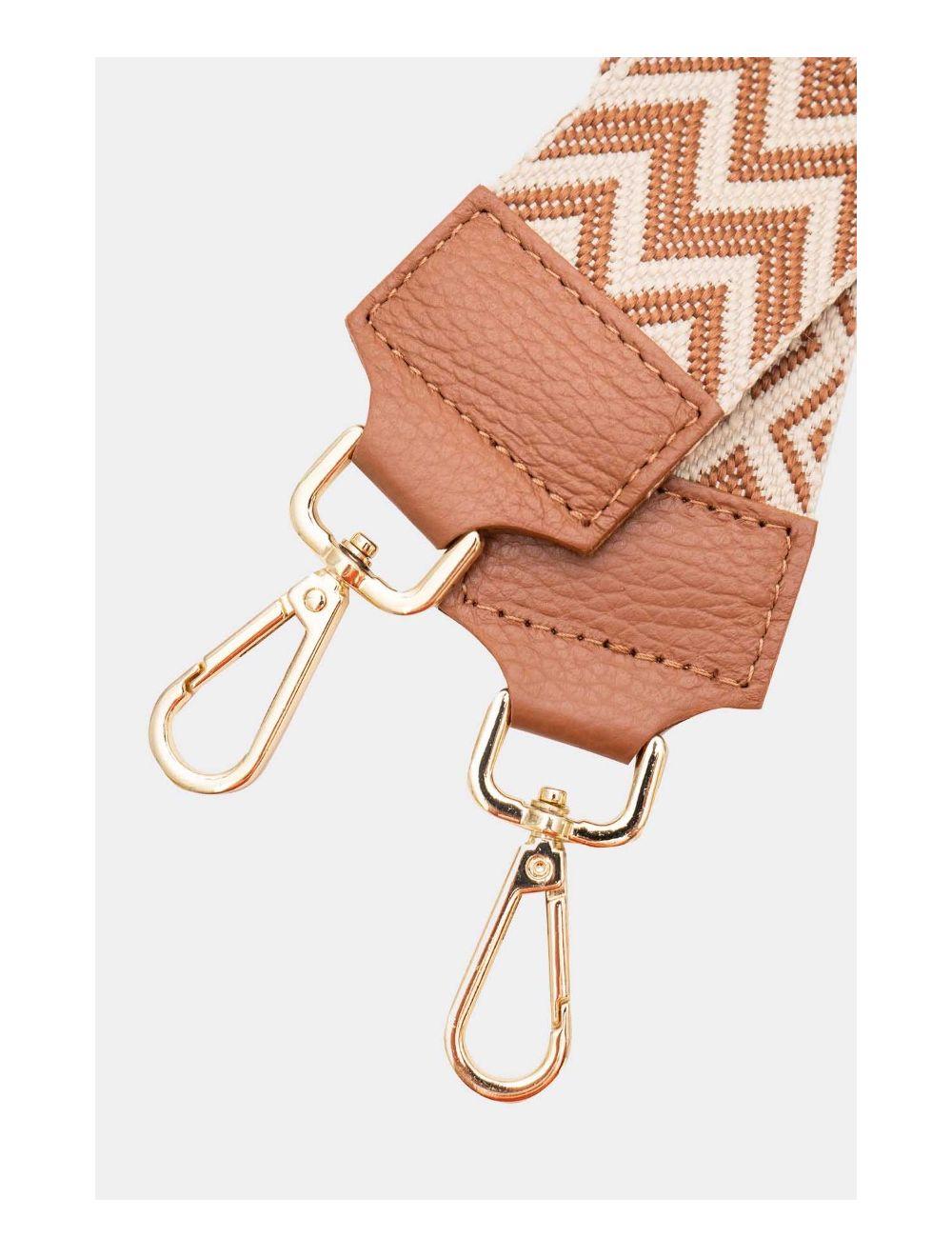 tom&eva Sangle Bandoulière en Toile Coton Garnie en Cuir Vachette Grainé-SALLY 9005-Camel