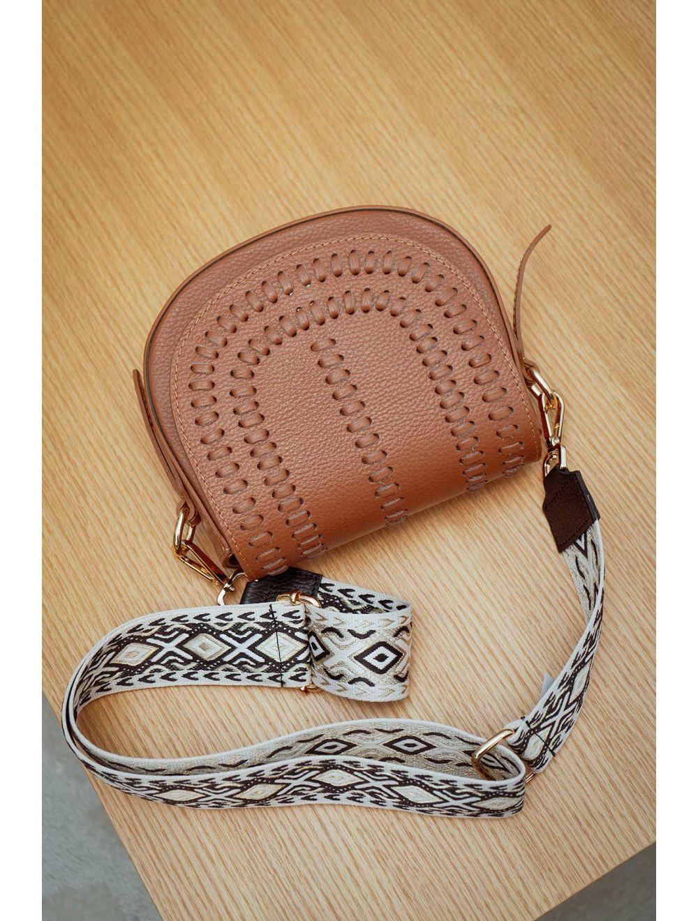 tom&eva Sangle Bandoulière en Toile Coton Garnie en Cuir Vachette Grainé-YONA 9001-NOIR/DORE