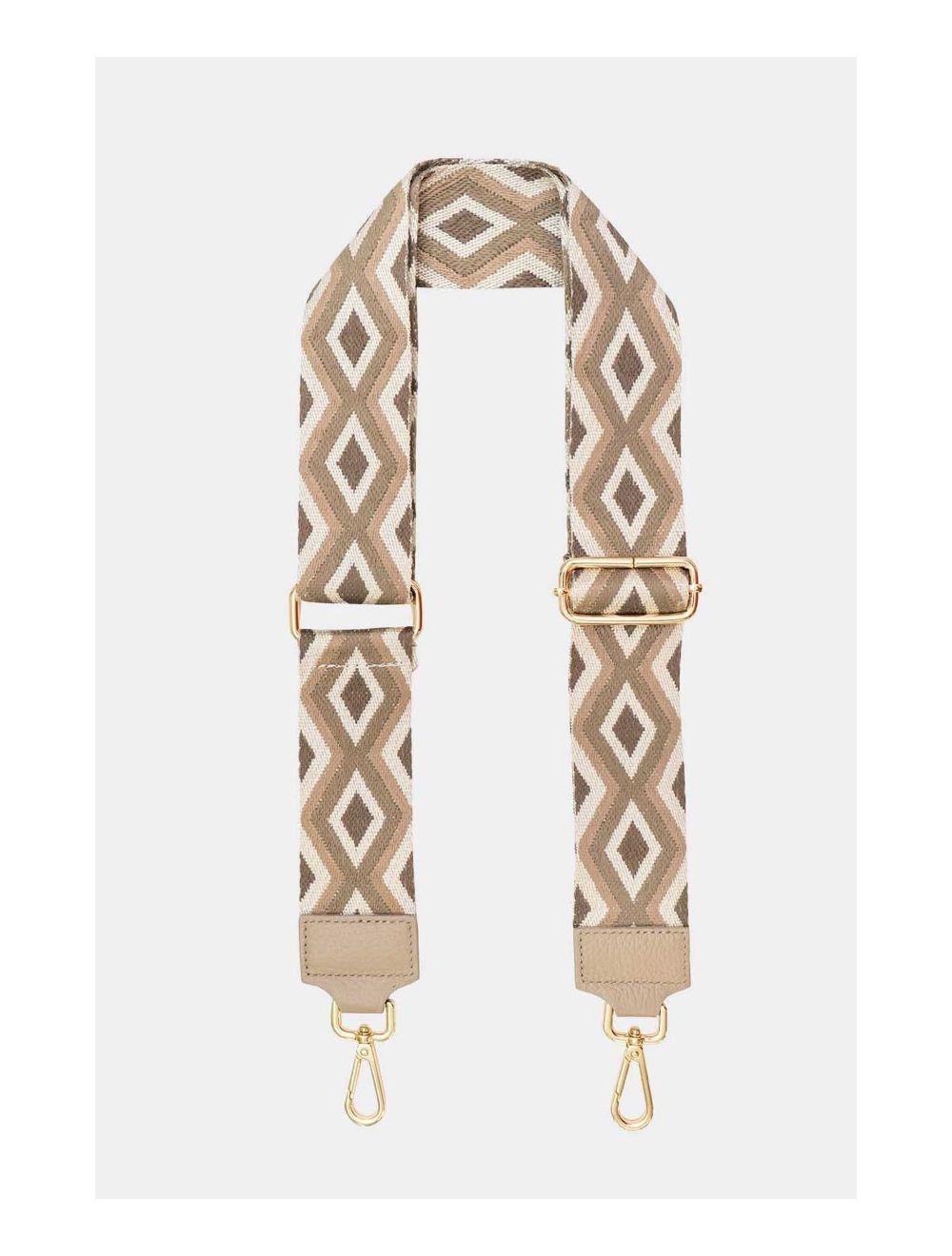 Tom&eva Sangle Bandoulière En Toile Coton Garnie En Cuir Vachette Grainé-SHERINE 9006-Taupe