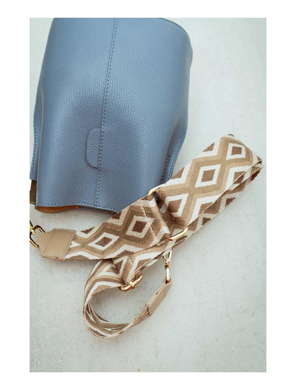 tom&eva Sangle Bandoulière en Toile Coton Garnie en Cuir Vachette Grainé-SHERINE 9006-Taupe