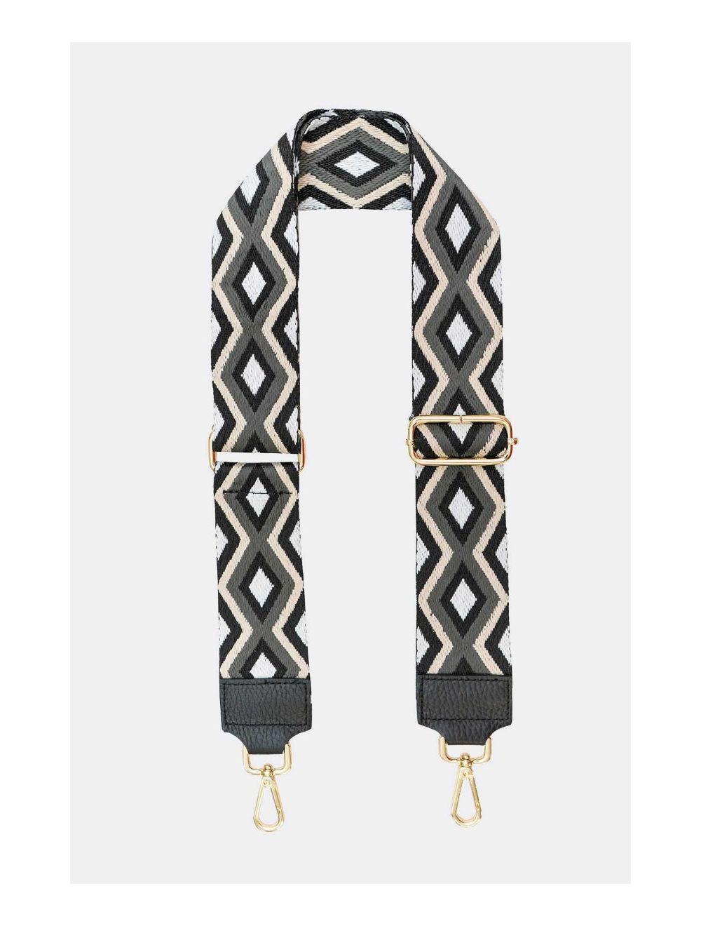 Tom&eva Sangle Bandoulière En Toile Coton Garnie En Cuir Vachette Grainé-SHERINE 9006-Noir