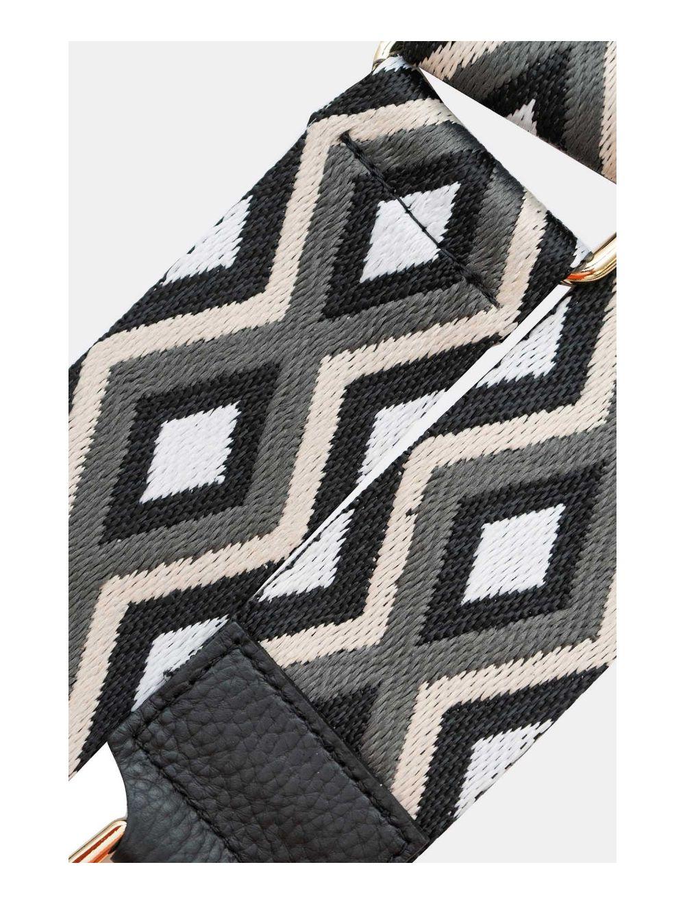 Tom&eva Sangle Bandoulière En Toile Coton Garnie En Cuir Vachette Grainé-SHERINE 9006-Noir