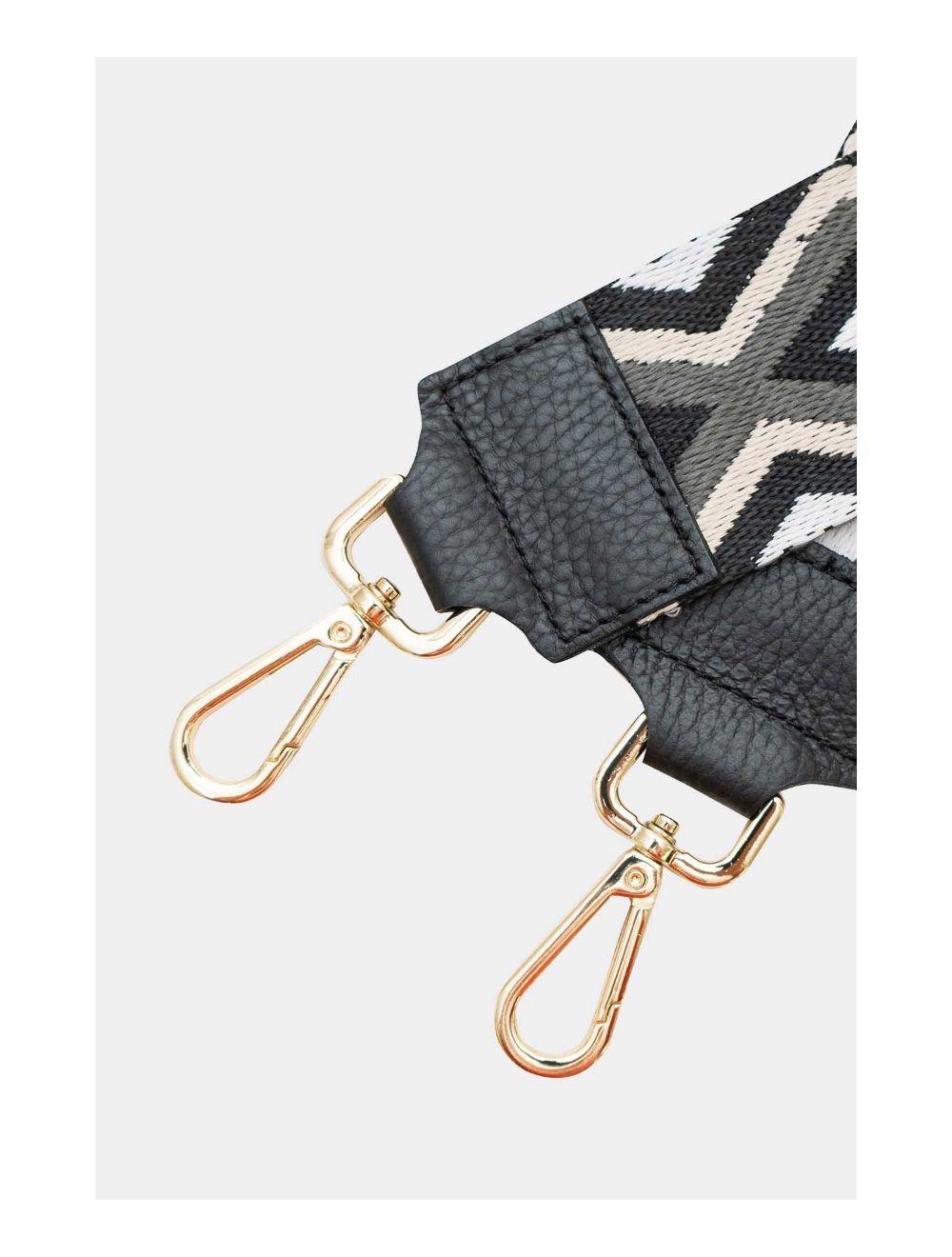 Tom&eva Sangle Bandoulière En Toile Coton Garnie En Cuir Vachette Grainé-SHERINE 9006-Noir