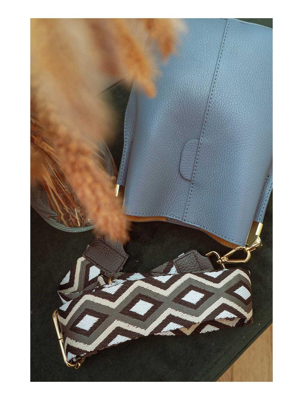 tom&eva Sangle Bandoulière en Toile Coton Garnie en Cuir Vachette Grainé-SHERINE 9006-Noir