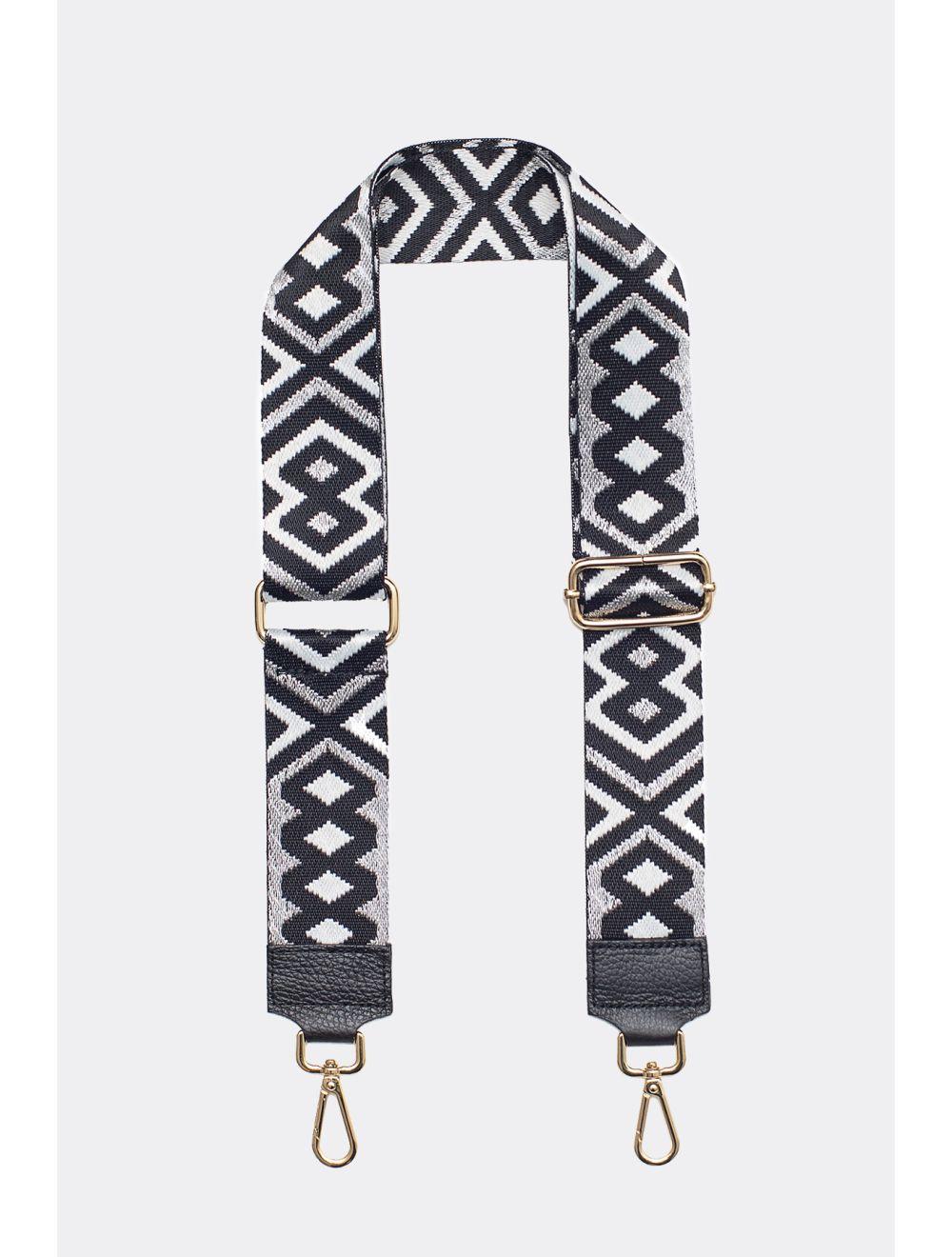 tom&eva Sangle Bandoulière en Toile Coton Garnie en Cuir Vachette Grainé-YONA 9004-ARGENT