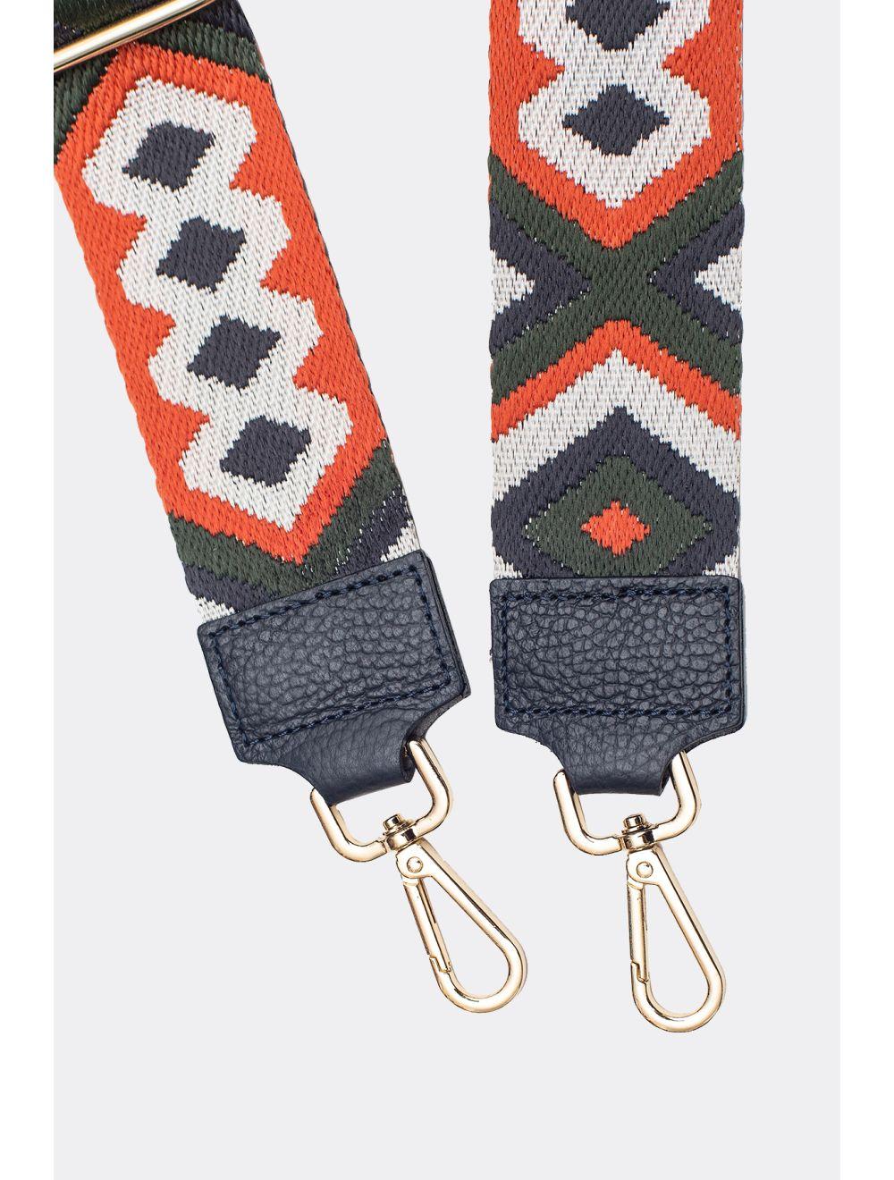 Tom&eva Sangle Bandoulière En Toile Coton Garnie En Cuir Vachette Grainé-YONA 9004-MARINE