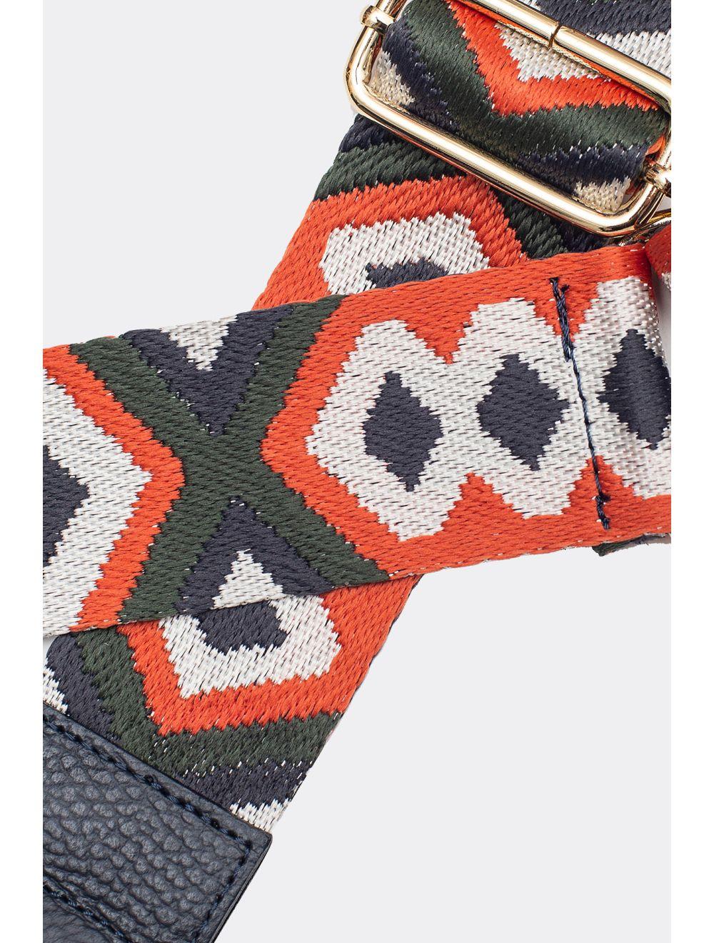 Tom&eva Sangle Bandoulière En Toile Coton Garnie En Cuir Vachette Grainé-YONA 9004-MARINE