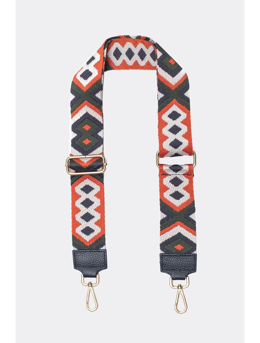 tom&eva Sangle Bandoulière en Toile Coton Garnie en Cuir Vachette Grainé-YONA 9004-MARINE