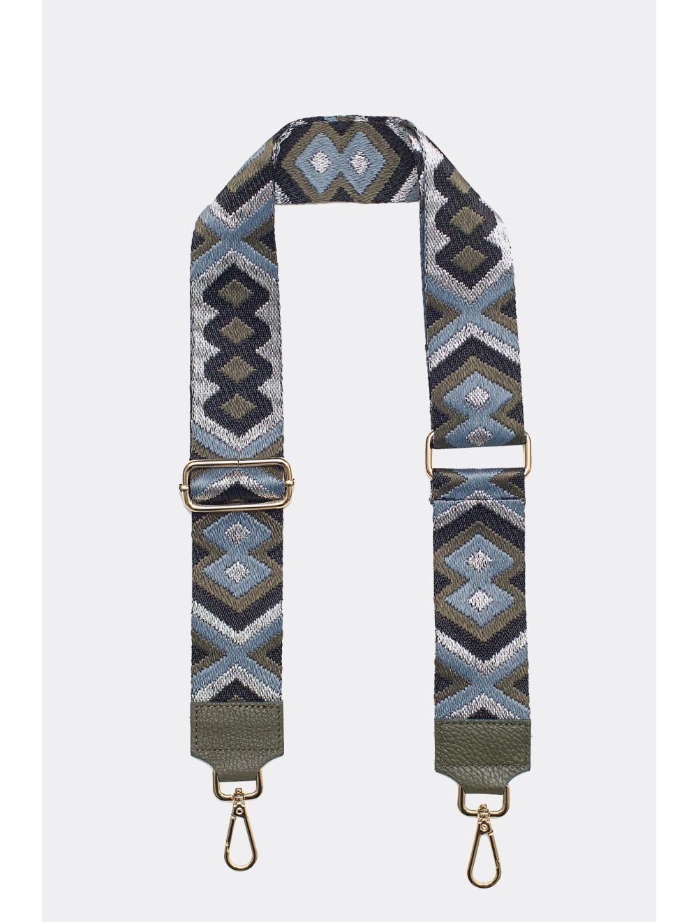 tom&eva Sangle Bandoulière en Toile Coton Garnie en Cuir Vachette Grainé-YONA 9004-KAKI