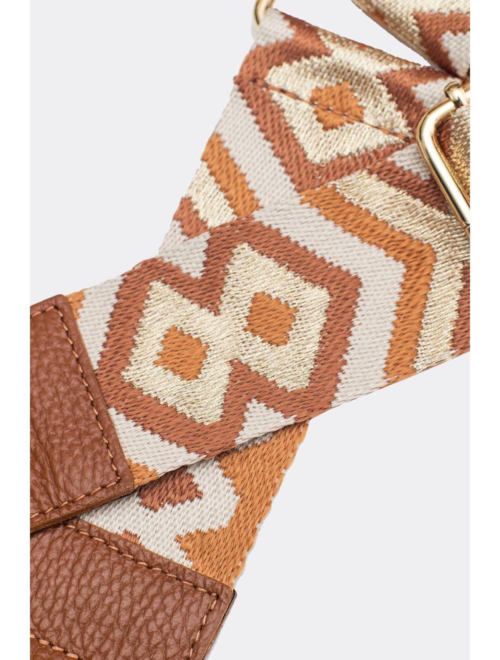 Tom&eva Sangle Bandoulière En Toile Coton Garnie En Cuir Vachette Grainé-YONA 9004-CAMEL