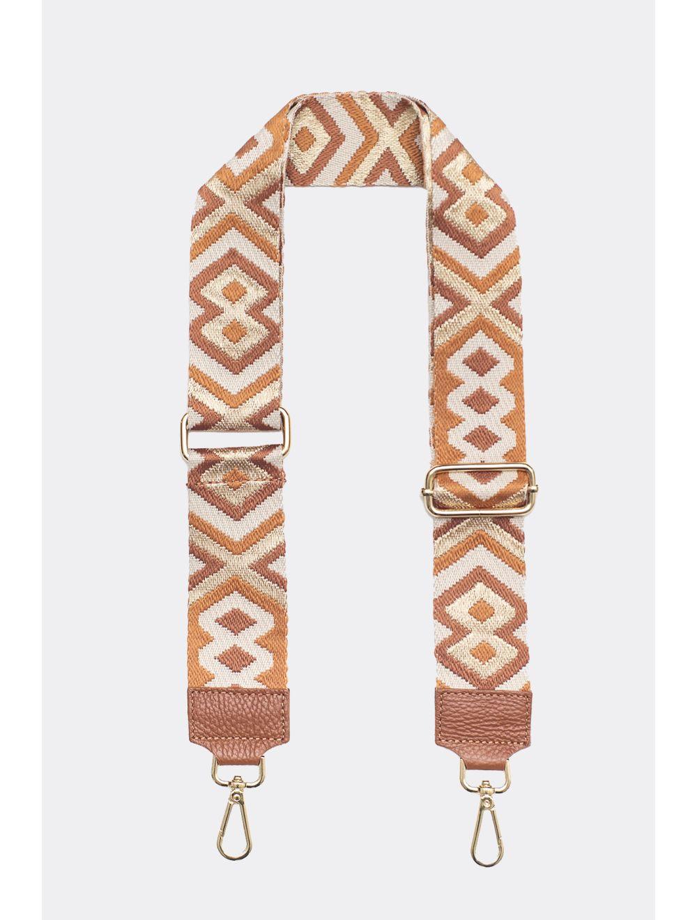 tom&eva Sangle Bandoulière en Toile Coton Garnie en Cuir Vachette Grainé-YONA 9004-CAMEL