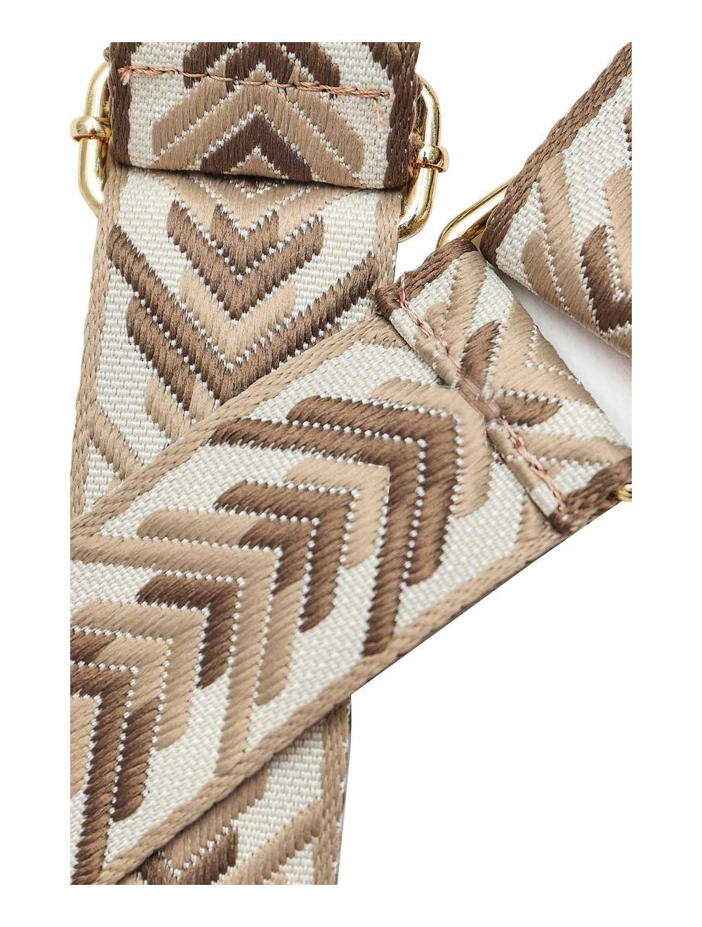 tom&eva Sangle Bandoulière en Toile Coton Garnie en Cuir Vachette Grainé-9010 NOLA-Taupe