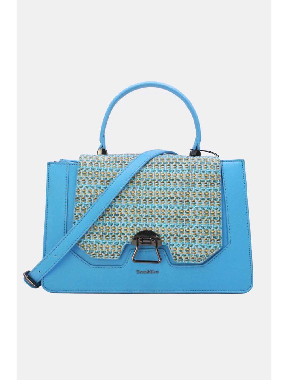 tom&eva Sac à Main Effet Paille 24B-6129-Bleu