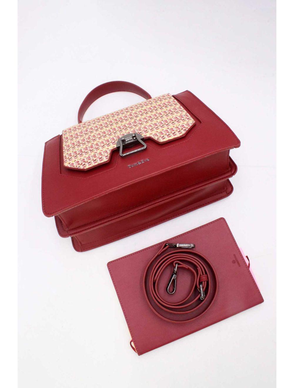 Tom&eva Sac à Main Effet Paille 24B-6129-Burgundy