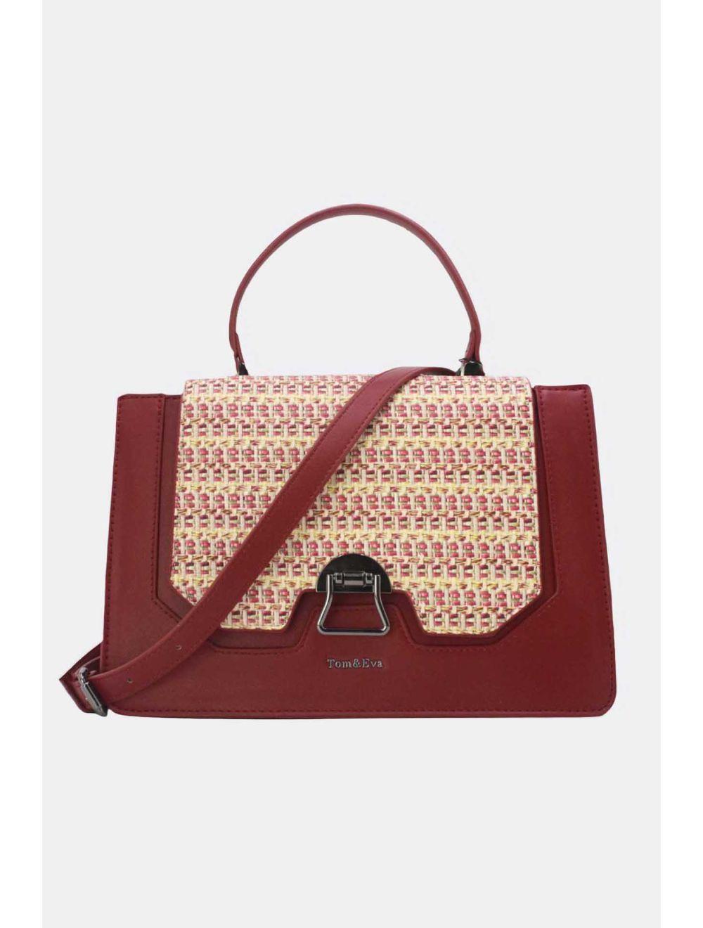tom&eva Sac à Main Effet Paille 24B-6129-Burgundy