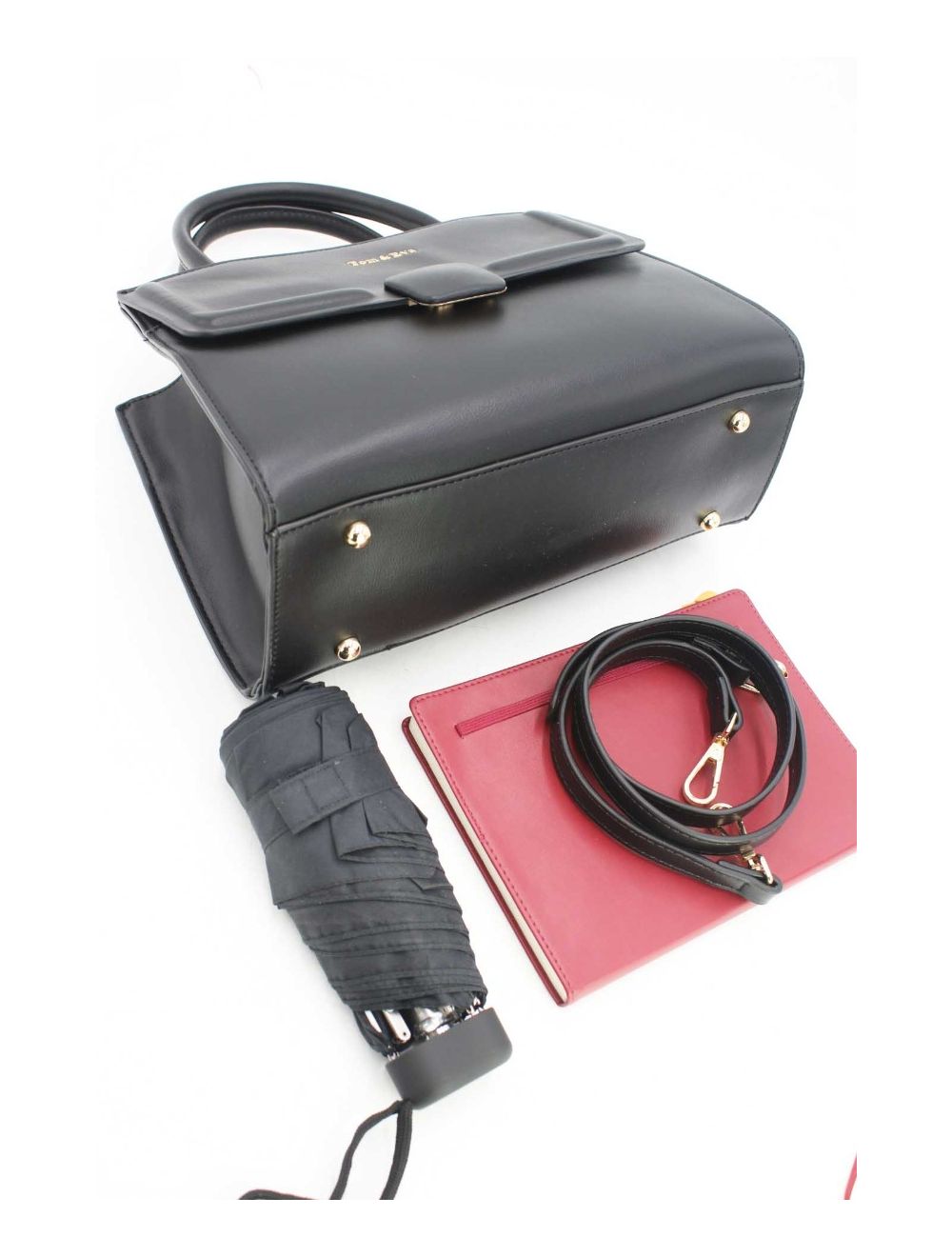 Tom&eva Sac à Main Moderne Boucle Carré-6906-Noir