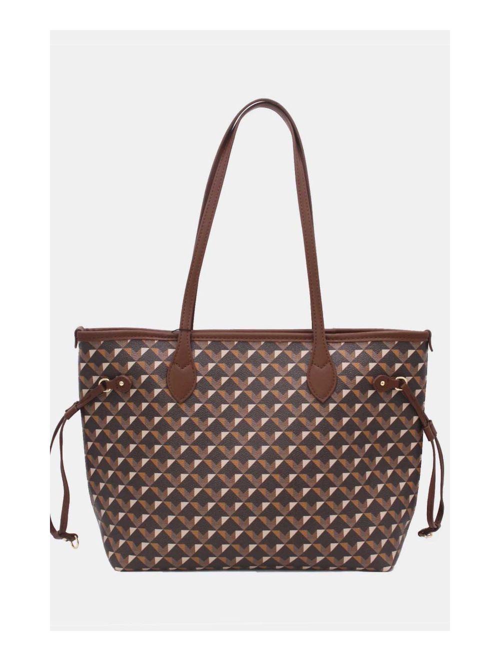 Tom&eva Sac Cabas Motif Géométrique 23B-5810-Café