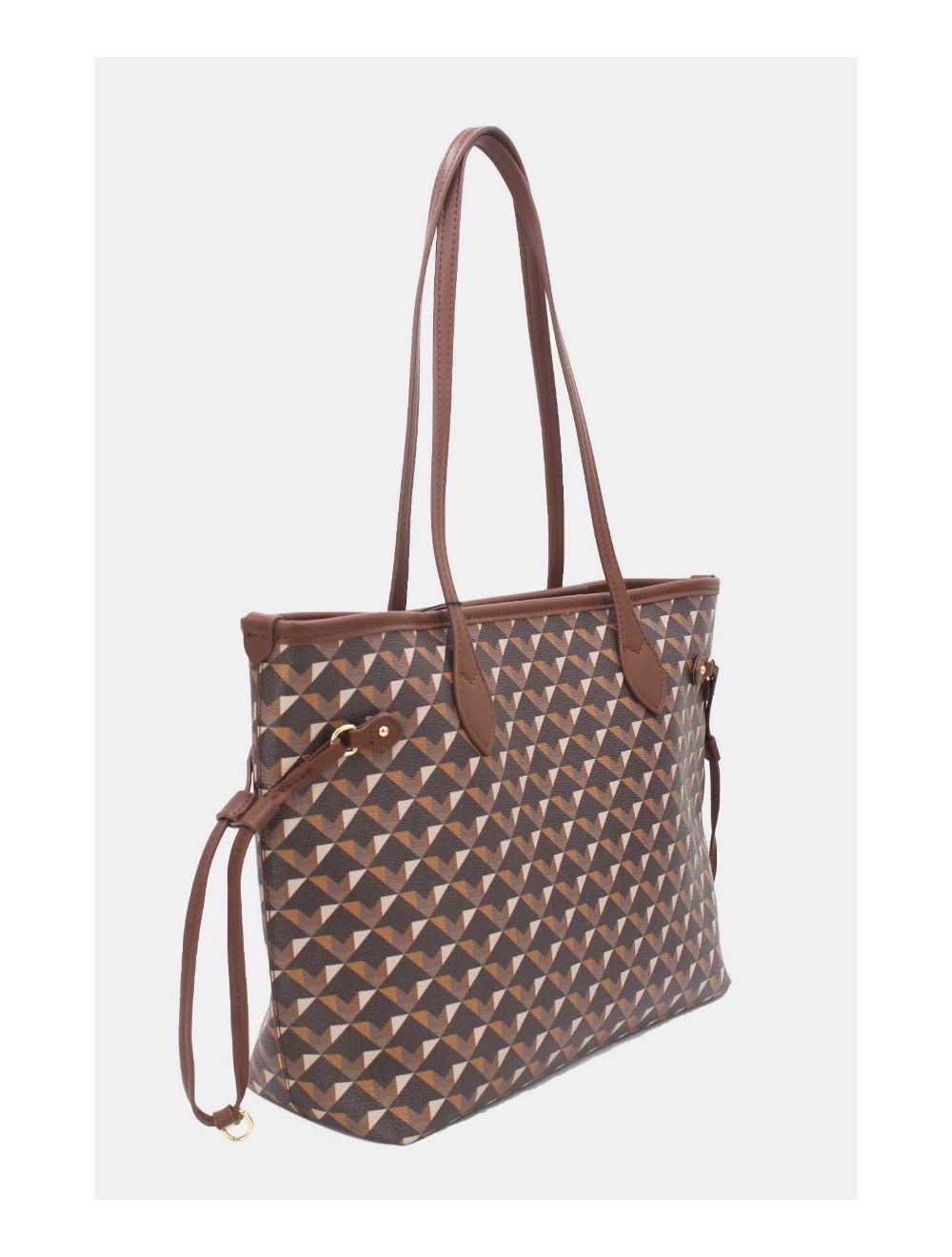 Tom&eva Sac Cabas Motif Géométrique 23B-5810-Café