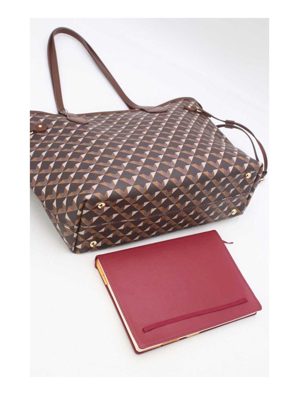 tom&eva Sac Cabas Motif Géométrique 23B-5810-Café