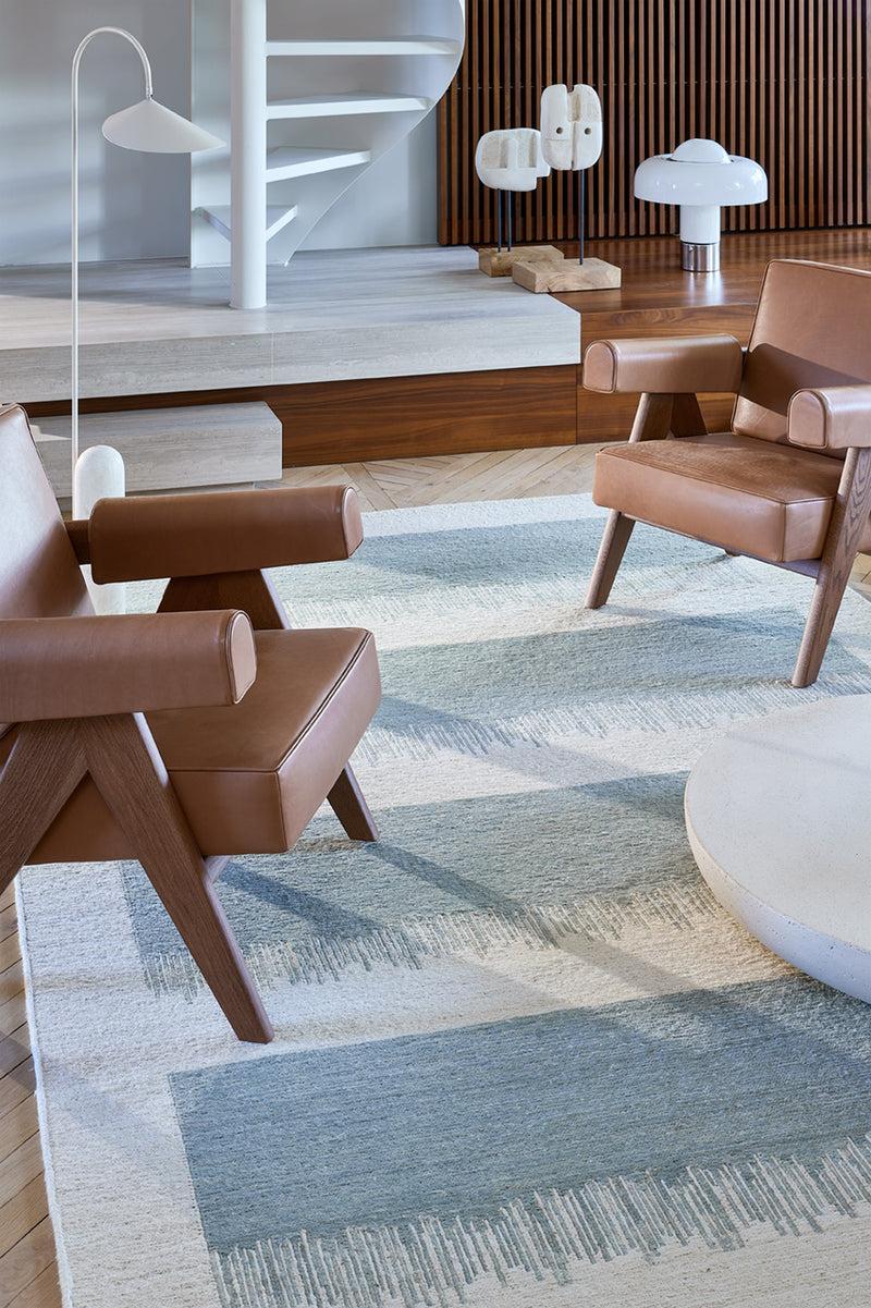 Toulemonde Bochart Figueras Aqua Tapis Bleu 100% Golden Jute