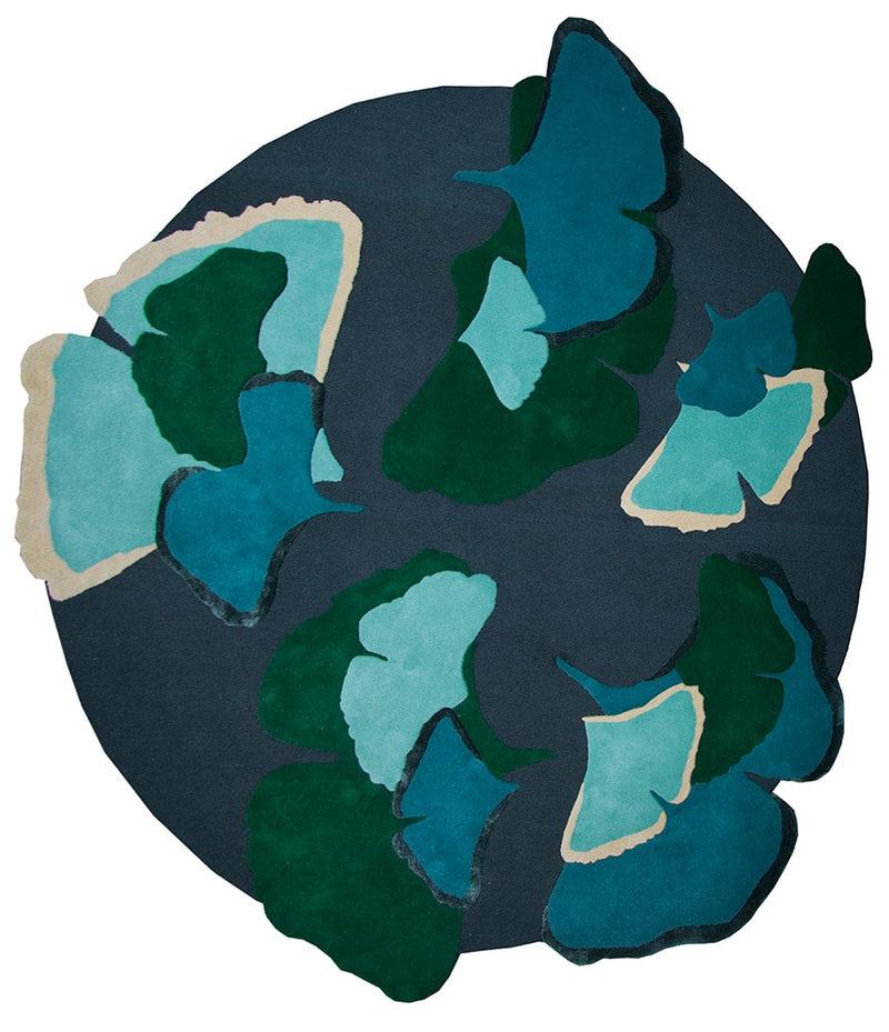 toulemonde bochart Ginkgo Foret Rond Tapis vert en laine et viscose