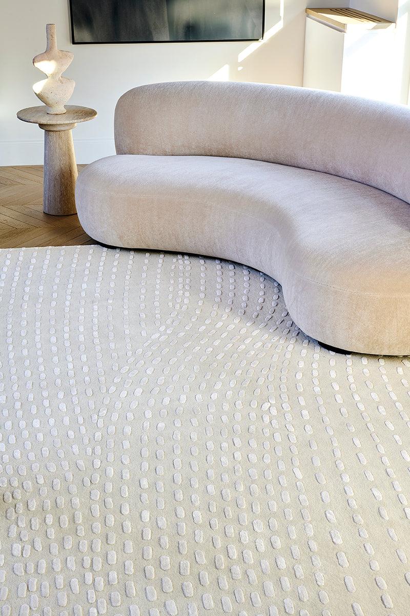 Toulemonde Bochart Kantha Blanc Tapis Blanc En Laine Tencel