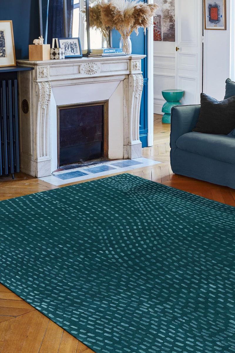 Toulemonde Bochart Kantha Émeraude Tapis Vert En Laine Tencel