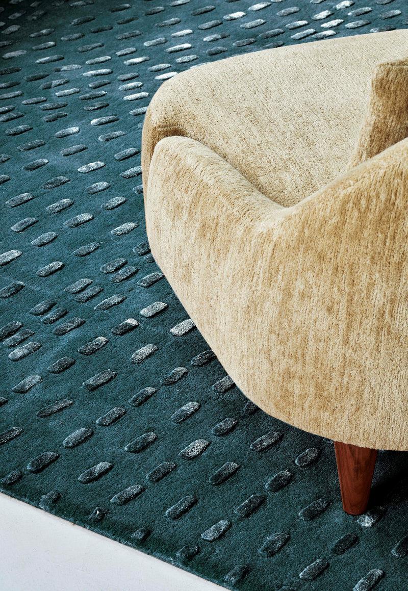 Toulemonde Bochart Kantha Émeraude Tapis Vert En Laine Tencel