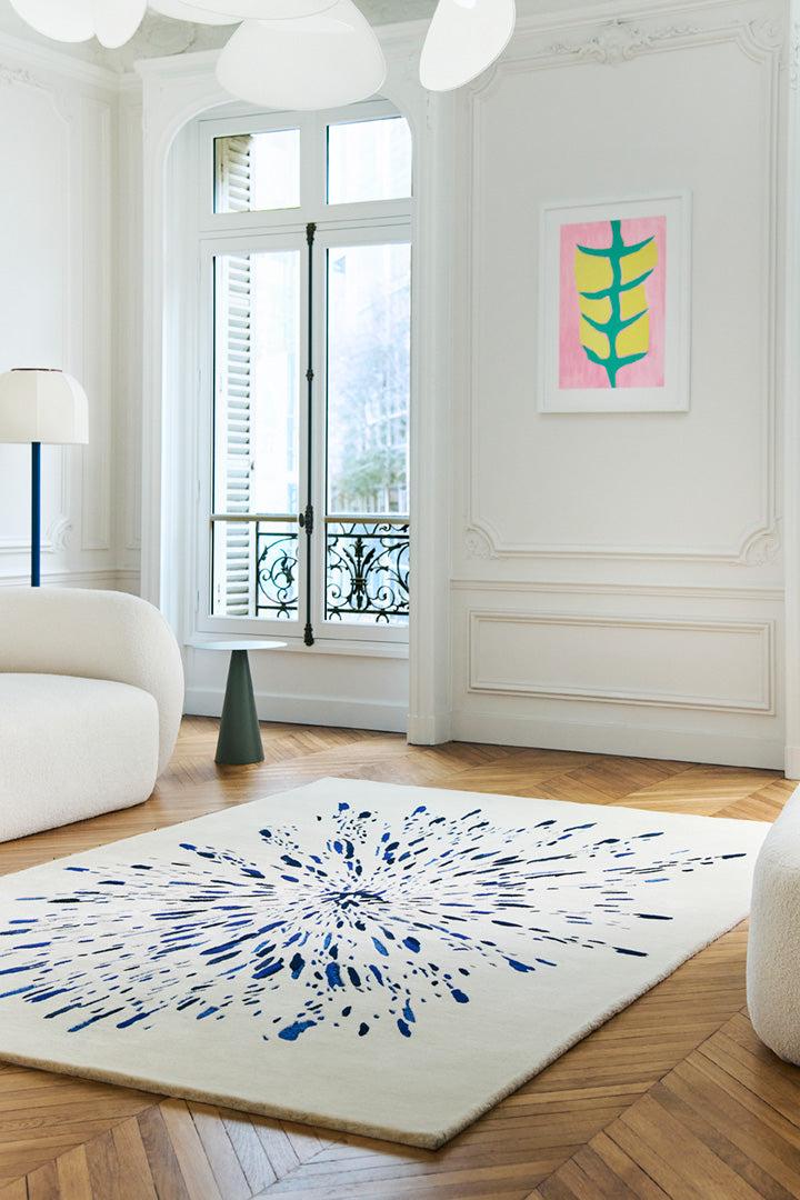 Toulemonde Bochart Paint Blanc Bleu Tapis Beige En Laine Viscose