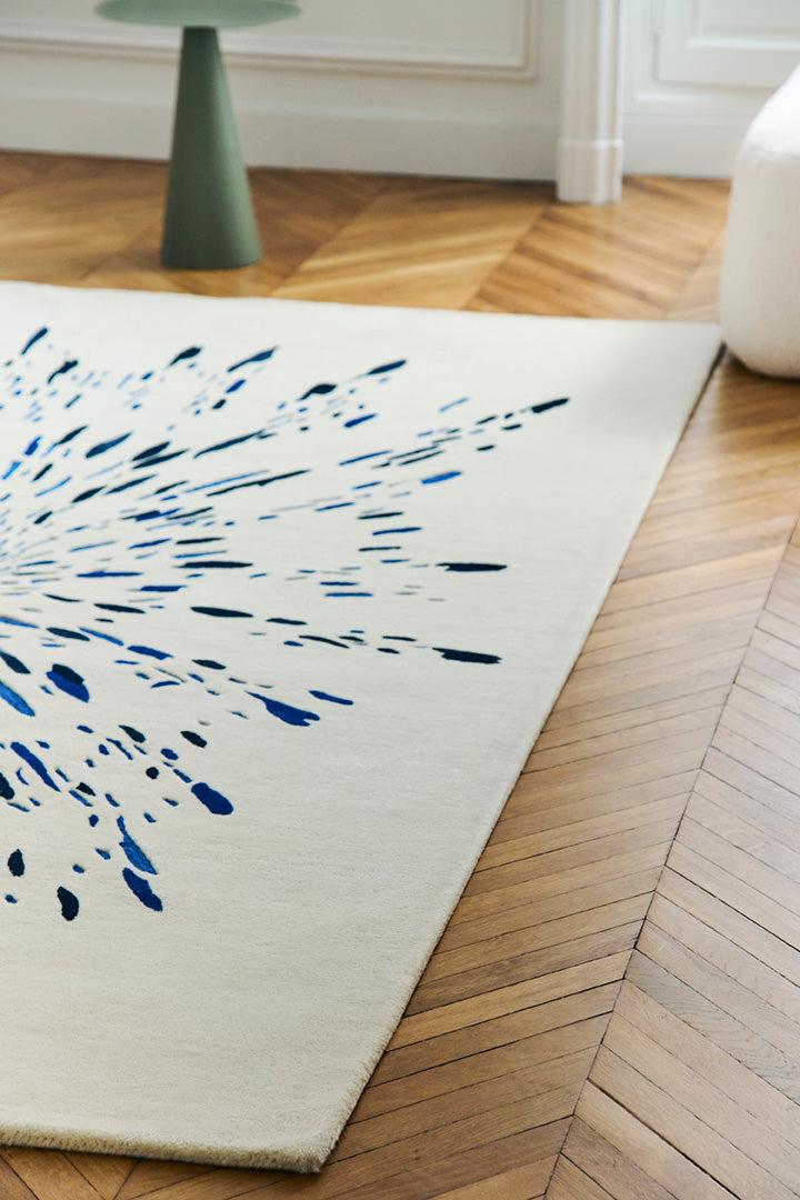 Toulemonde Bochart Paint Blanc Bleu Tapis Beige En Laine Viscose