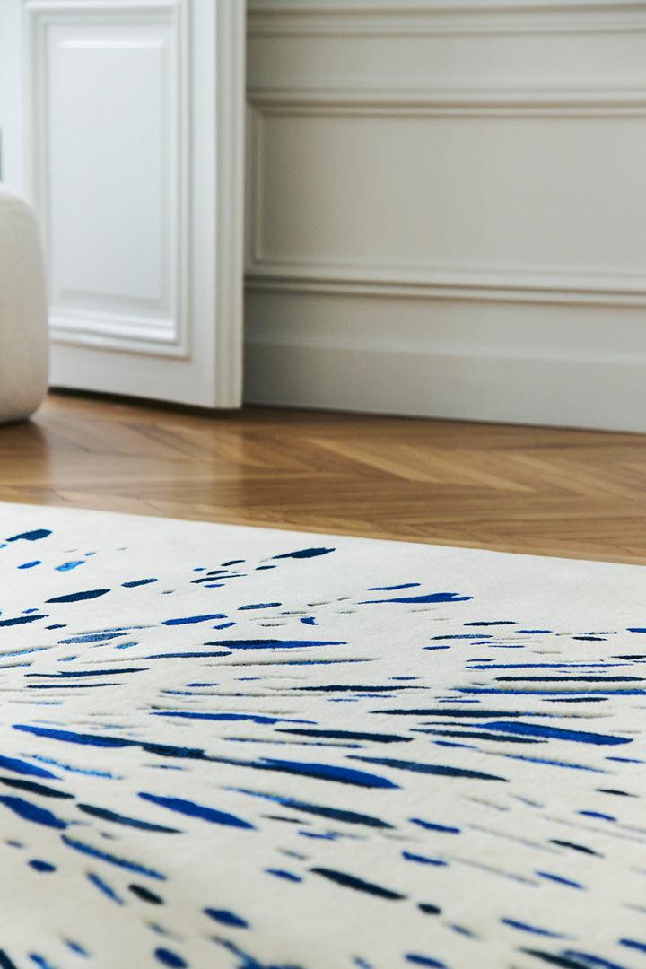 Toulemonde Bochart Paint Blanc Bleu Tapis Beige En Laine Viscose