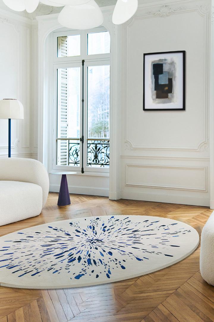 Toulemonde Bochart Paint Oval Bleu Tapis Beige En Laine Viscose