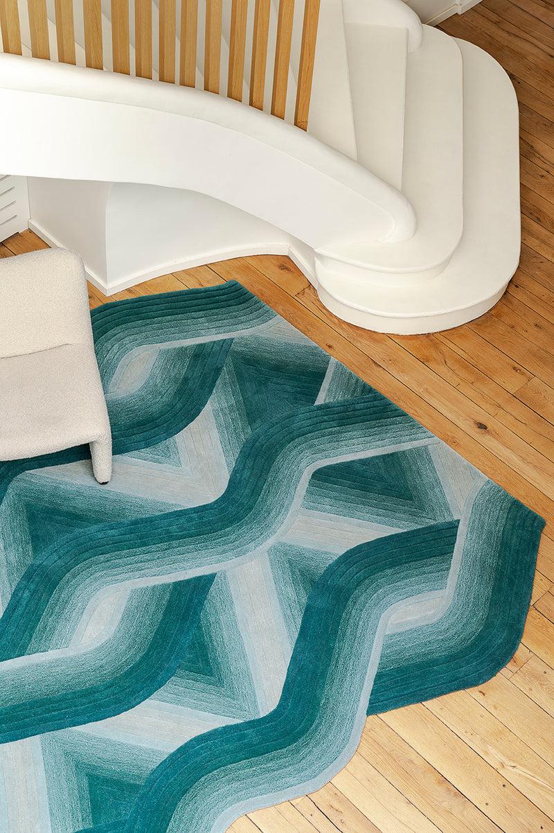 Toulemonde Bochart Flow Aqua Tapis Bleu En Laine