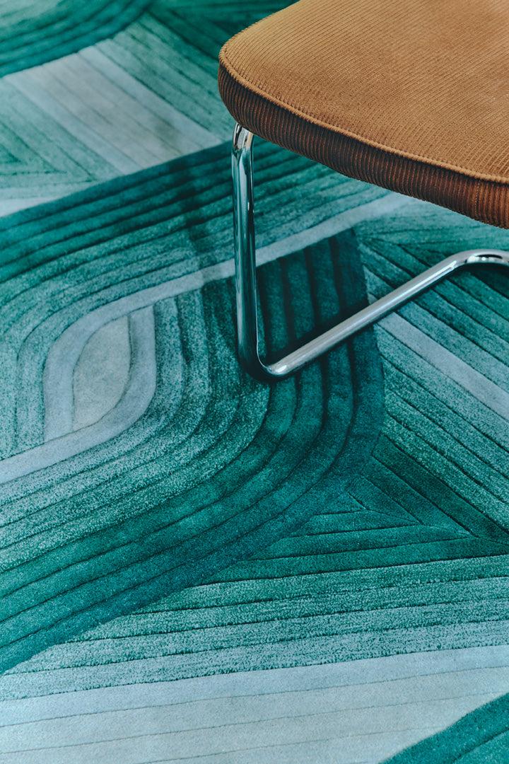 Toulemonde Bochart Flow Aqua Tapis Bleu En Laine